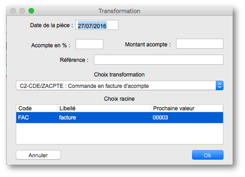 comment faire une facture d'acompte sur ebp