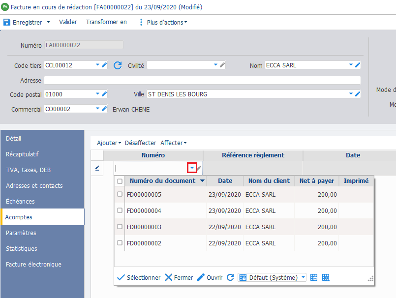 comment faire une facture d'avoir sur ebp