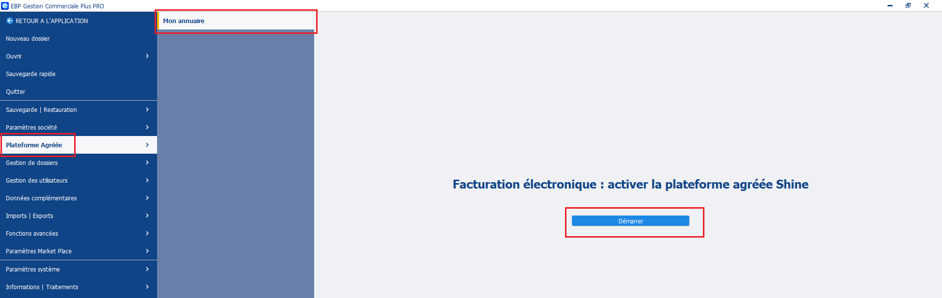 Accès au menu Mon annuaire dans EBP