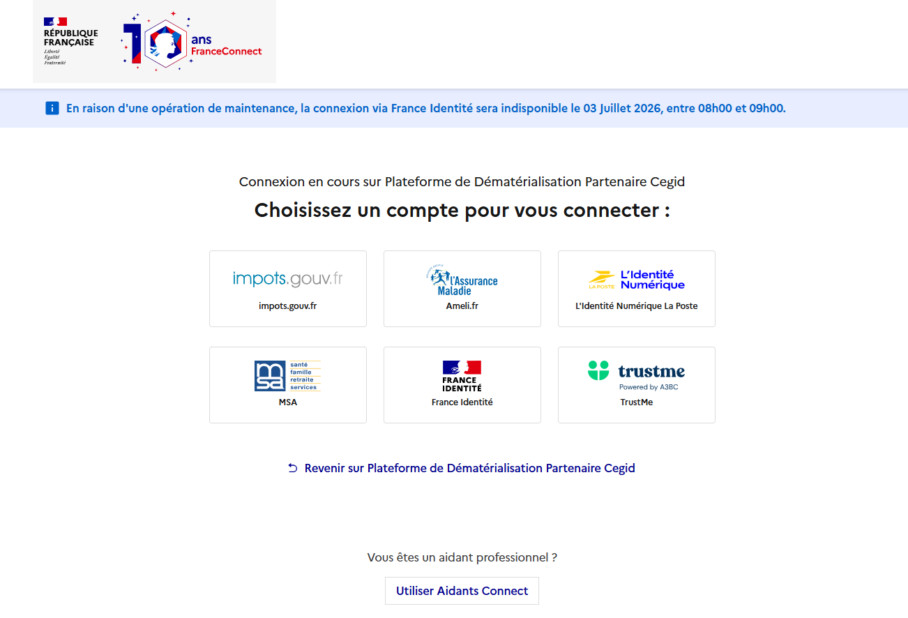 Choix du compte FranceConnect